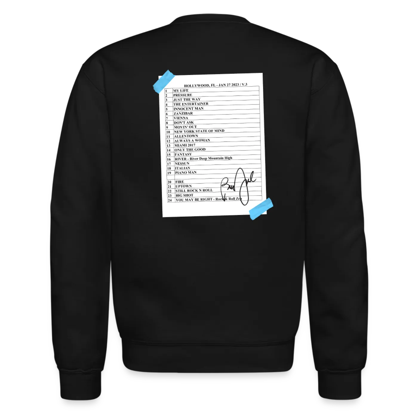 Billy Joel "1-27-23 Hollywood  Set List" Black Crewneck Online Exclusive