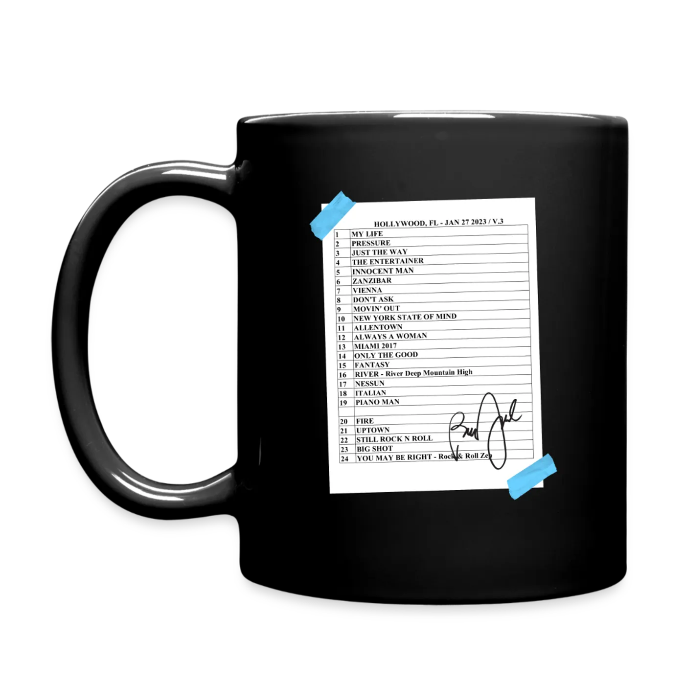 Billy Joel "1-27-23  Hollywood  Set List" Black Mug Online Exclusive