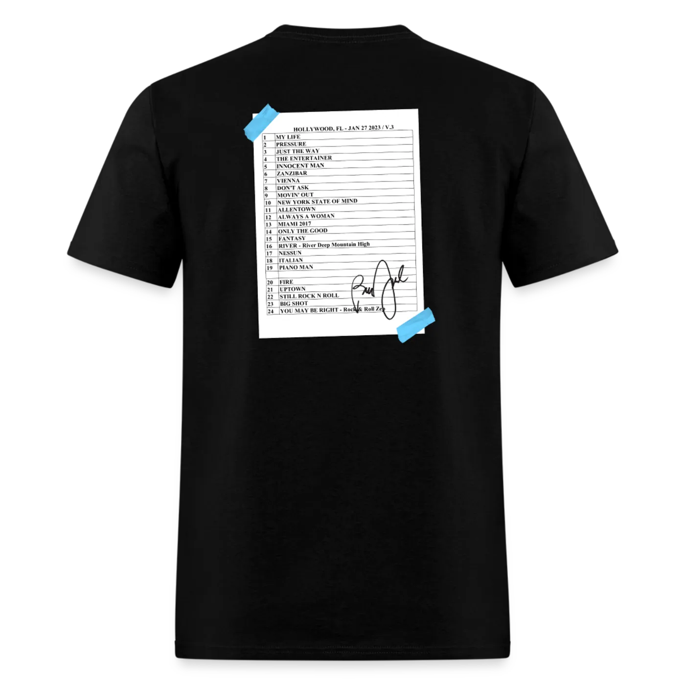 Billy Joel "1-27-23 Hollywood  Set List" Black T-Shirt  Online Exclusive