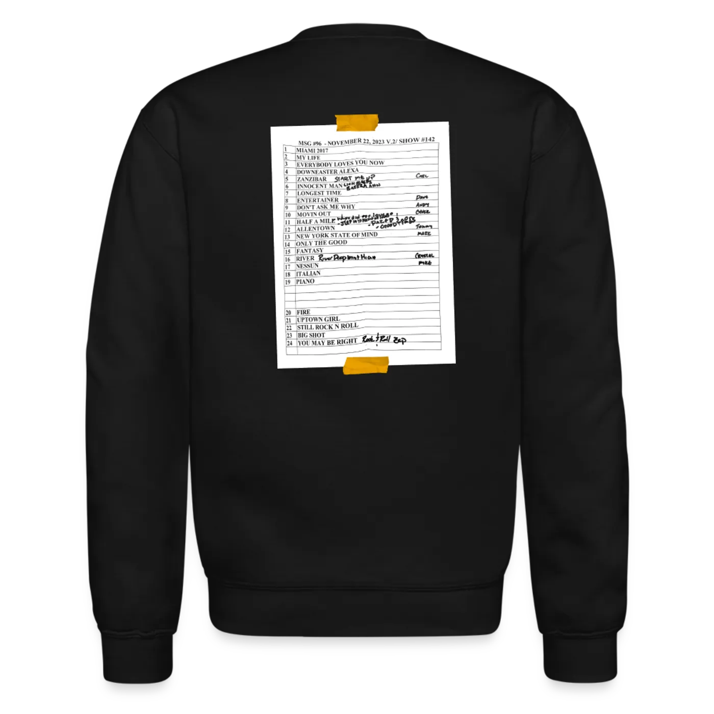 Billy Joel "11-22-23 MSG Set List" Black Crewneck  Online Exclusive