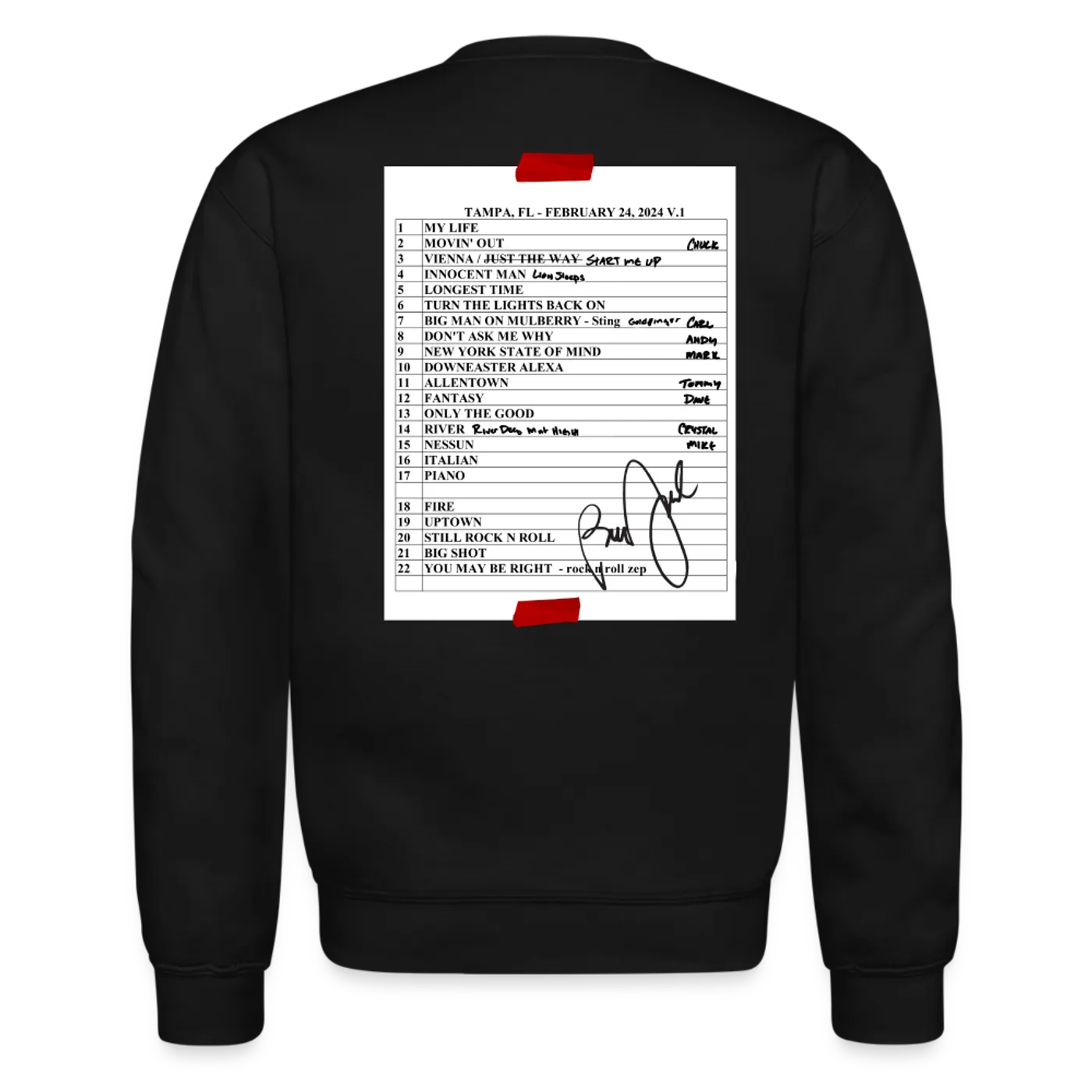 Billy Joel "2-24-24 Tampa Set List" Black Crewneck  Online Exclusive
