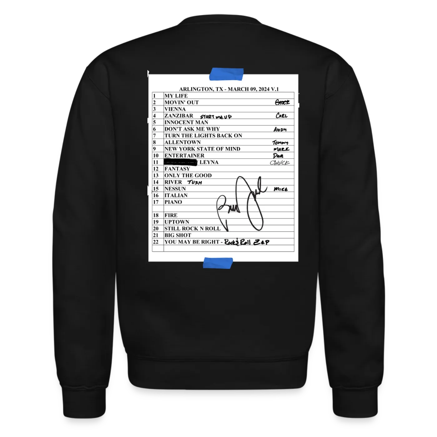 Billy Joel "3-9-24 Arlington Set List" Black Crewneck Online Exclusive