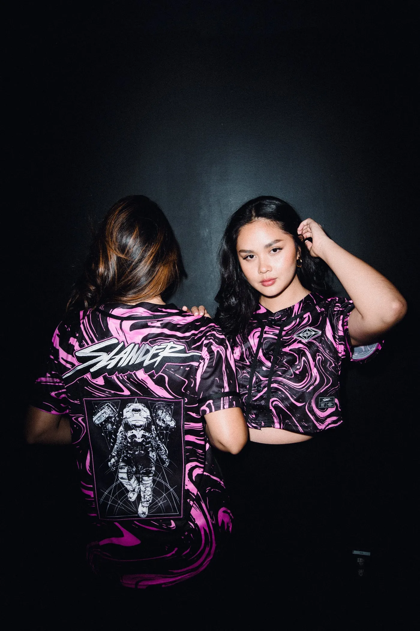 SLANDER SPACEMAN CROP JERSEY - PINK/BLACK MARBLE