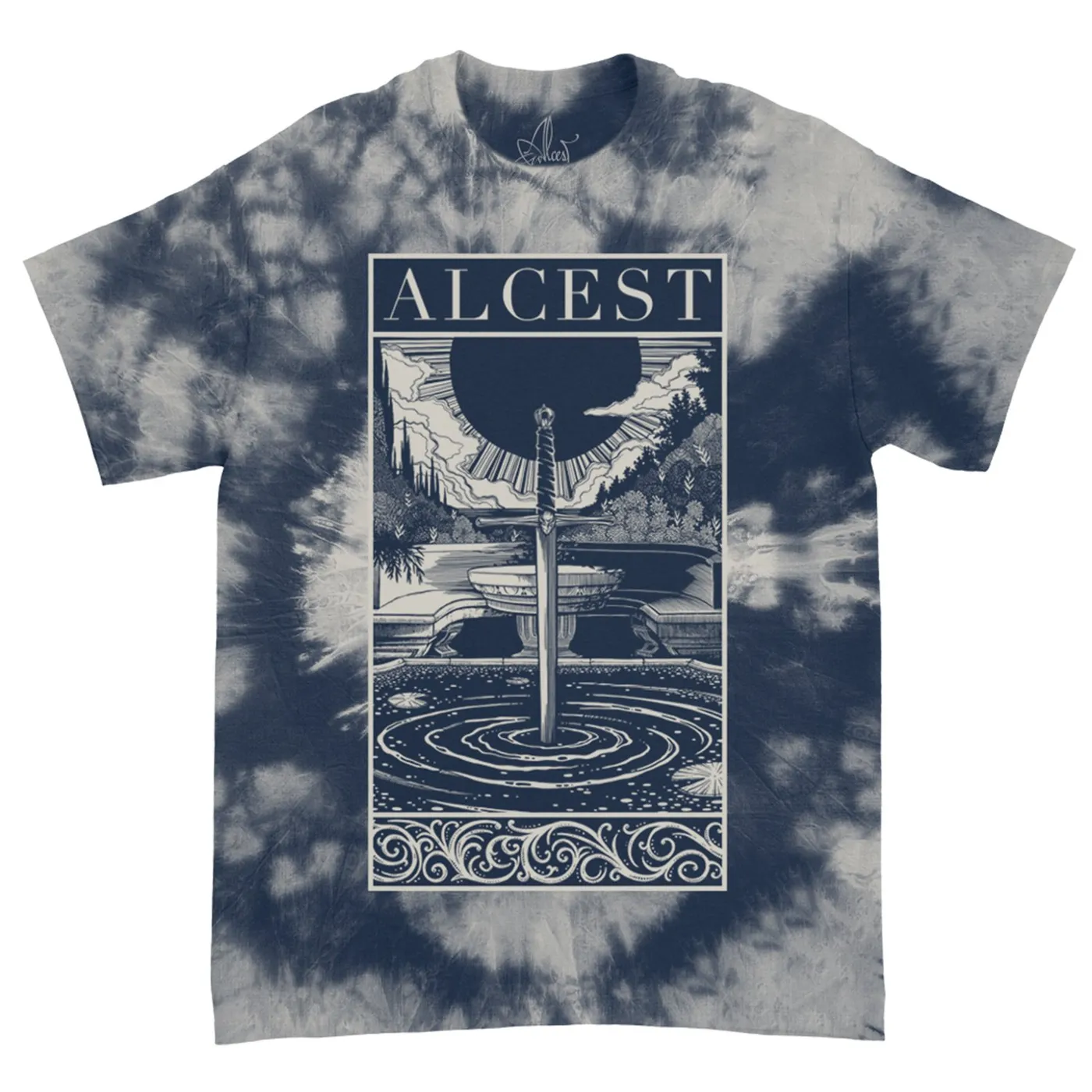Alcest Spiritual Logo Framed Tie Dye T-Shirt (Navy/Bone)