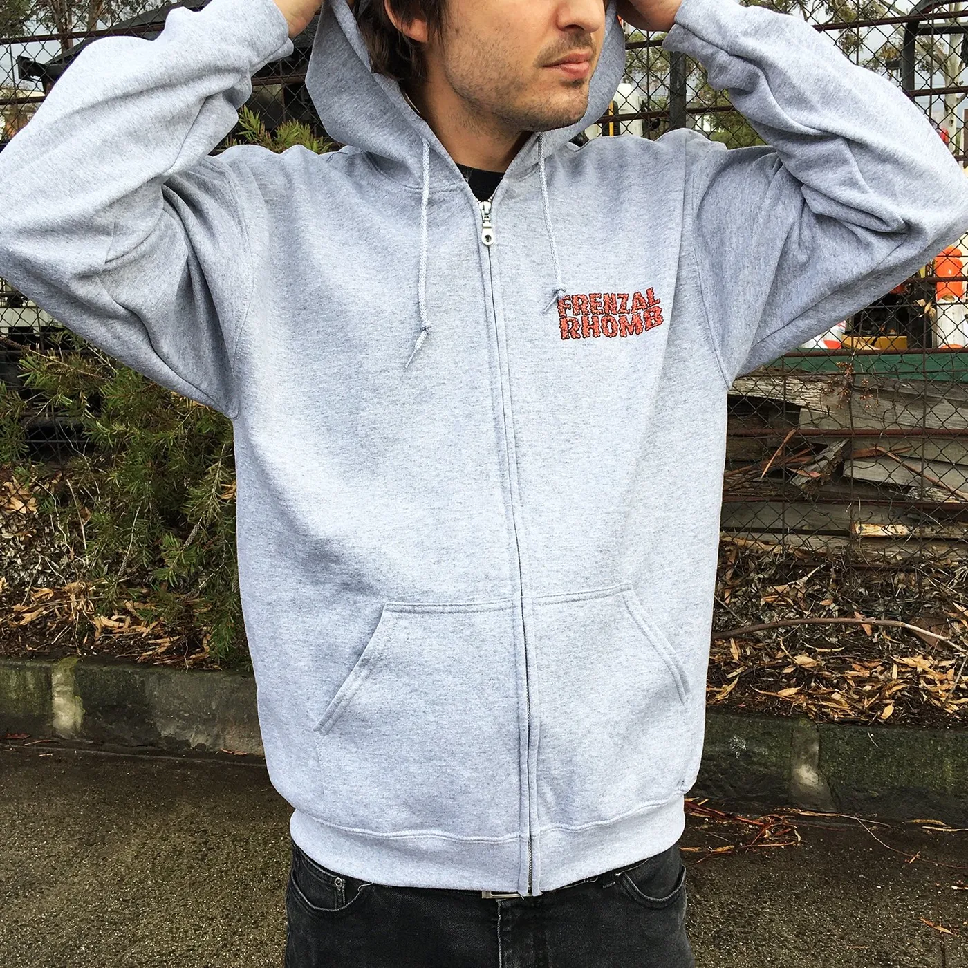 Frenzal Rhomb Red Logo Zip Hoodie (Grey)
