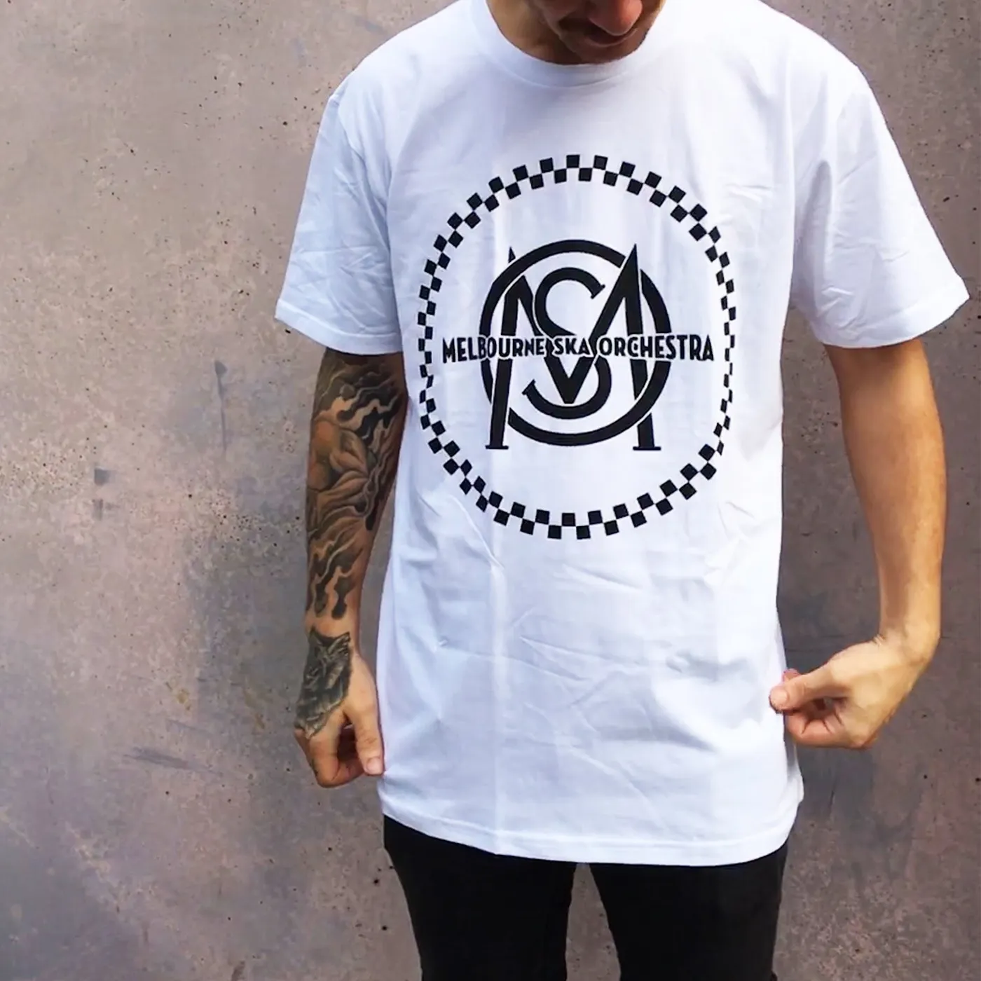 Melbourne Ska Orchestra Logo T-shirt (White w/ Black Print)