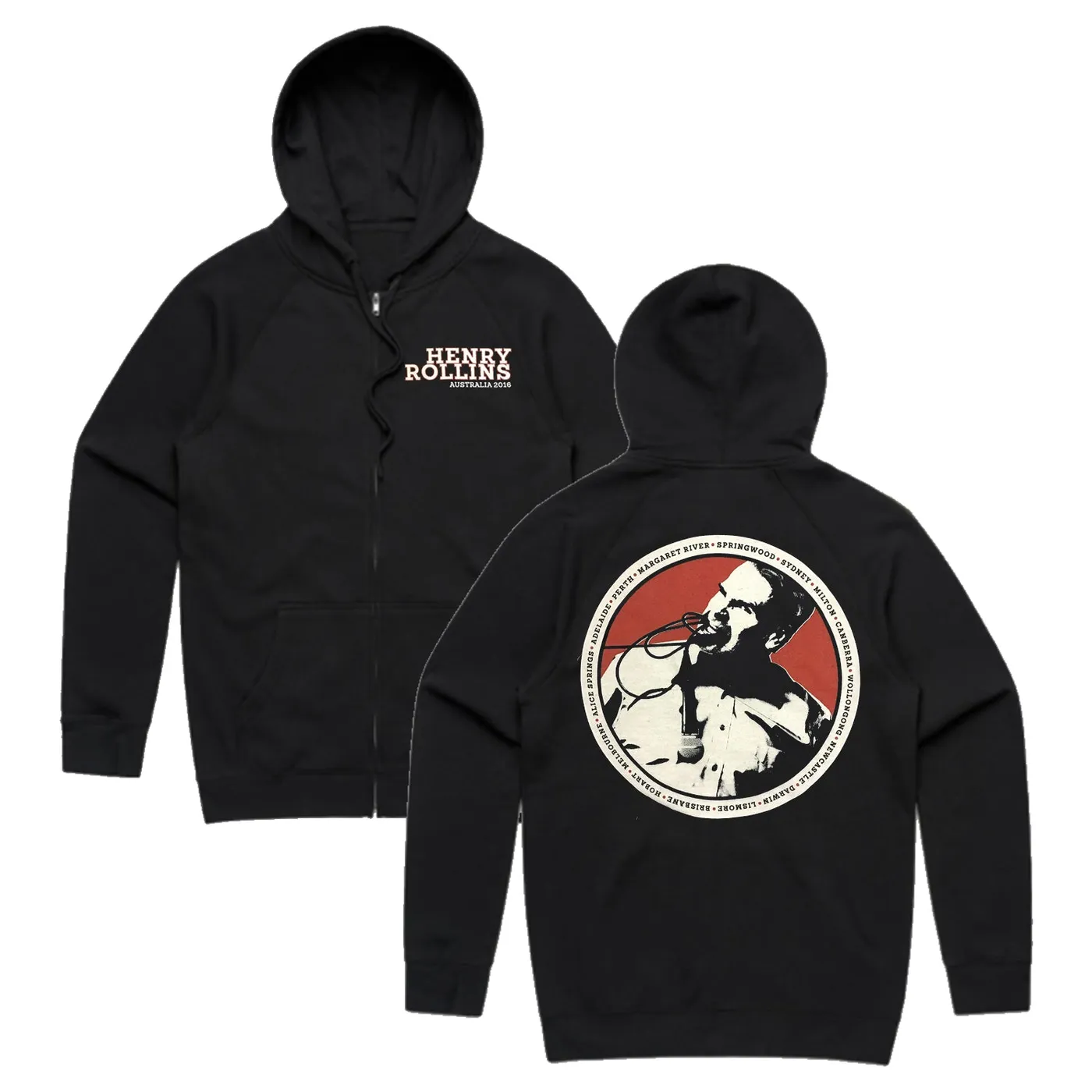 Henry Rollins Australia 2016 Tour Zip Up Hoodie (Black)