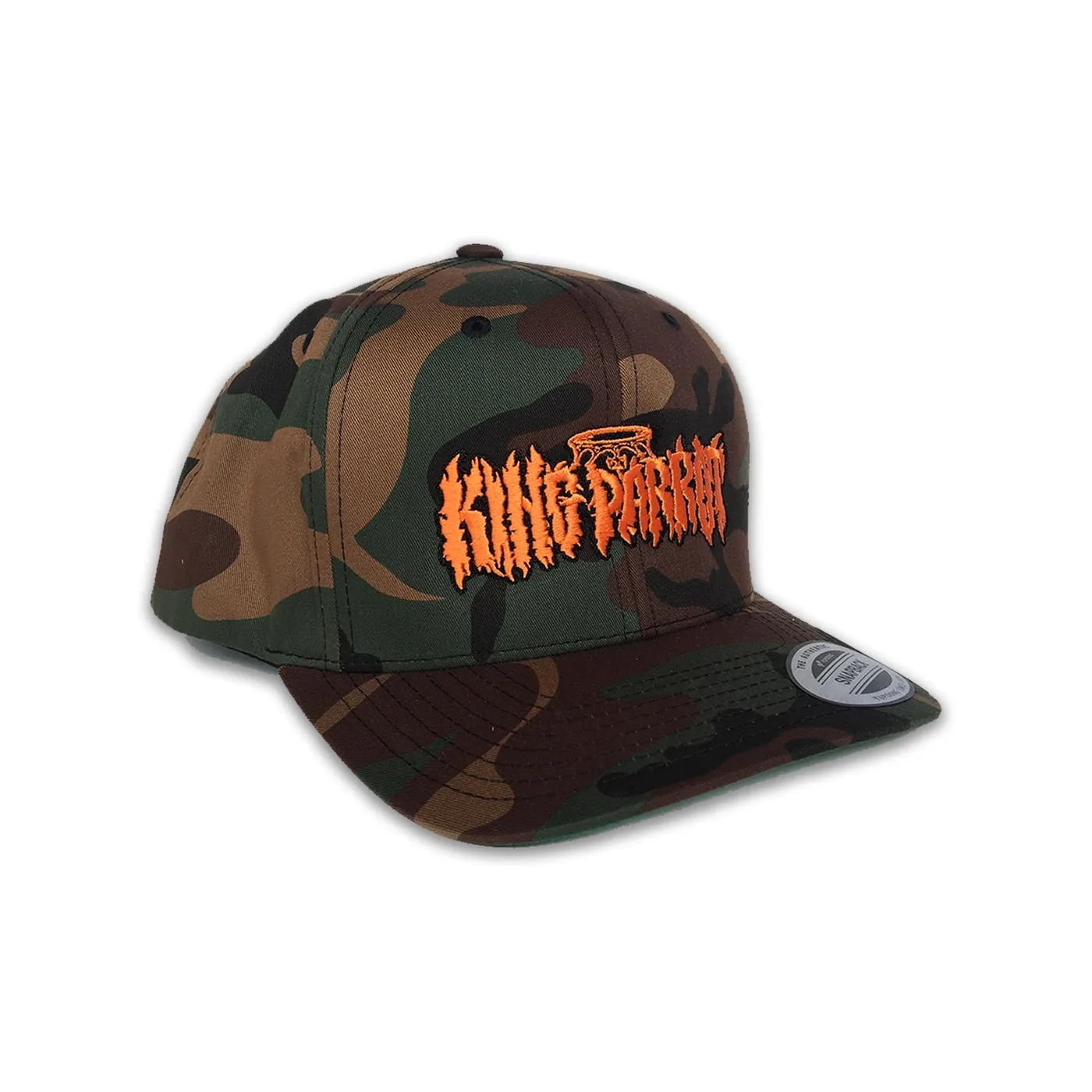 King Parrot Orange Logo Snapback Hat (Camo)