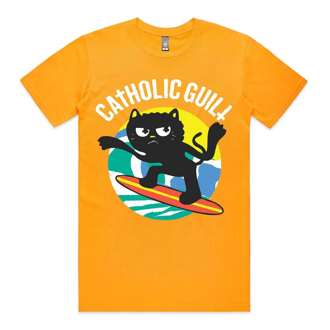 Catholic Guilt Surfing Lucy T-shirt (Gold)