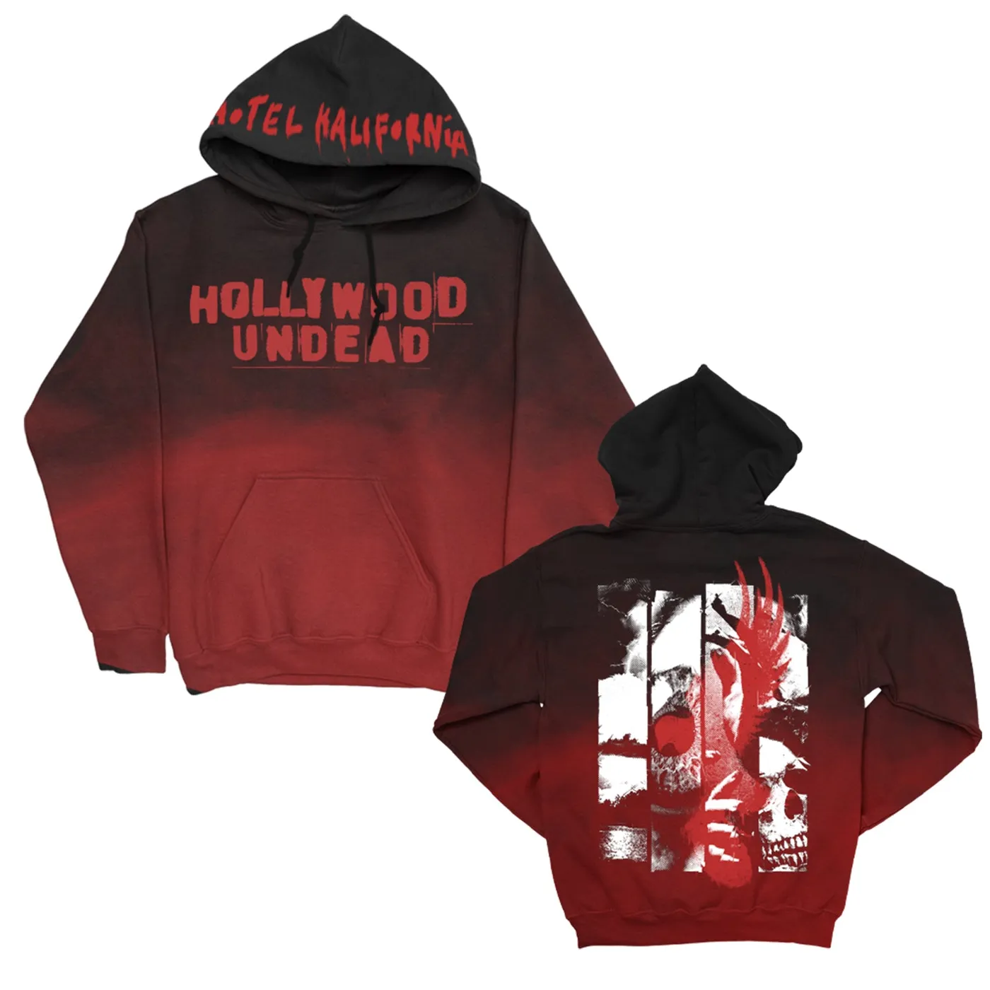 Hollywood Undead HK Evil Skull Pullover Hoodie (Blood Red Dip Dye)