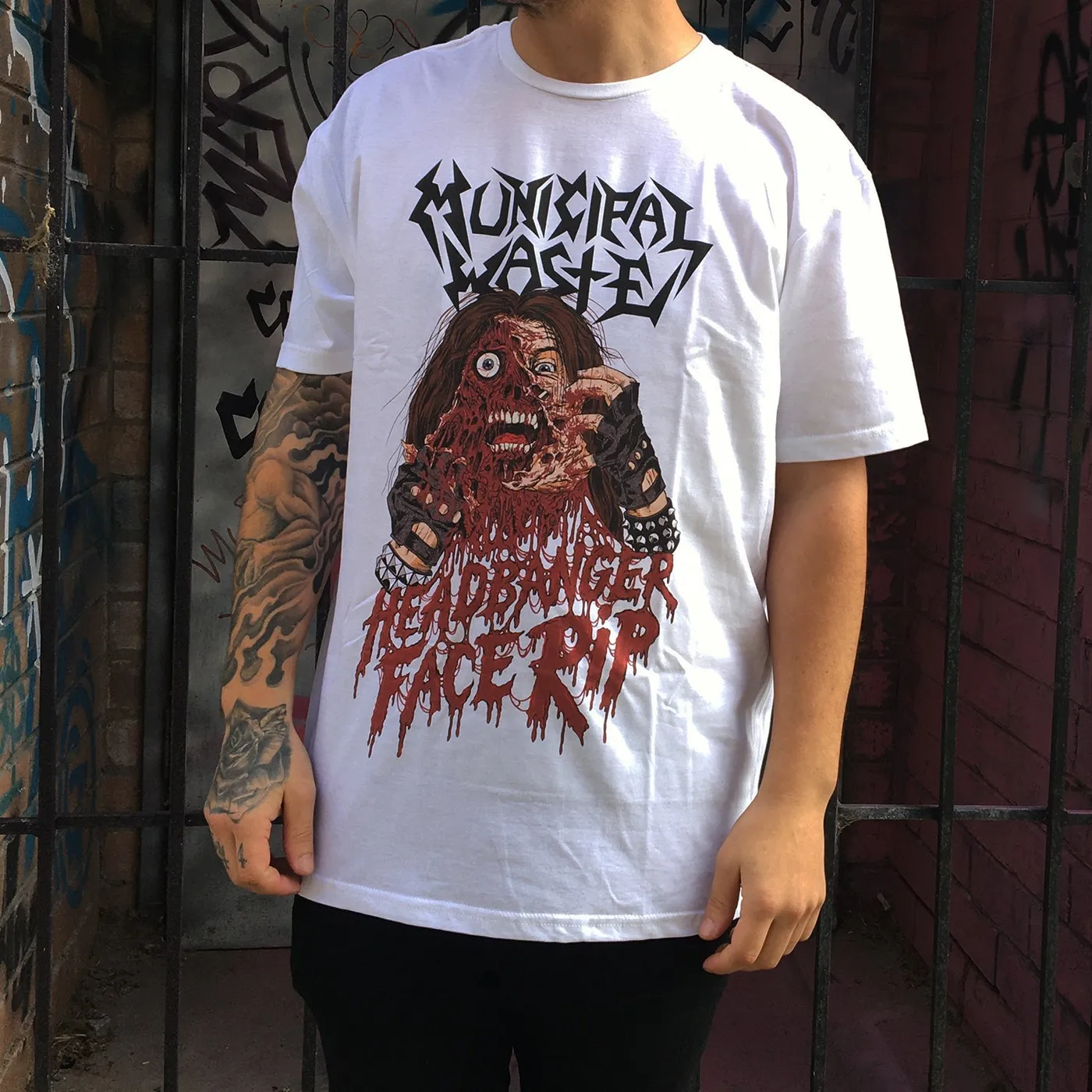 Municipal Waste Headbanger Face Rip T-Shirt (White)