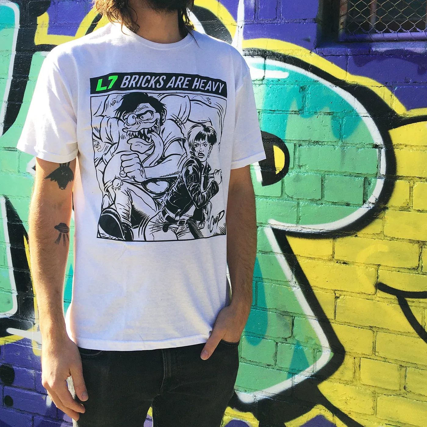 L7 Bricks Are Heavy Comic Tee (White)
