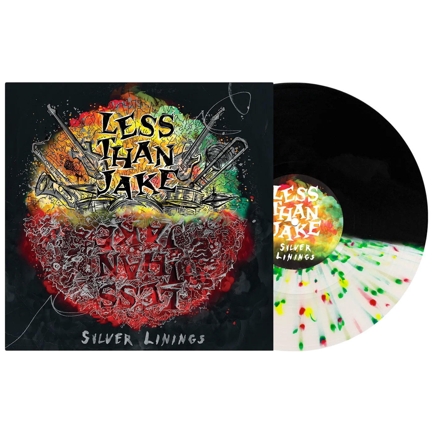 Less Than Jake Silver Linings 12" Vinyl (Half Black/Half Clear w/ Red(ish), Neon Yellow & Neon Green Splatter)