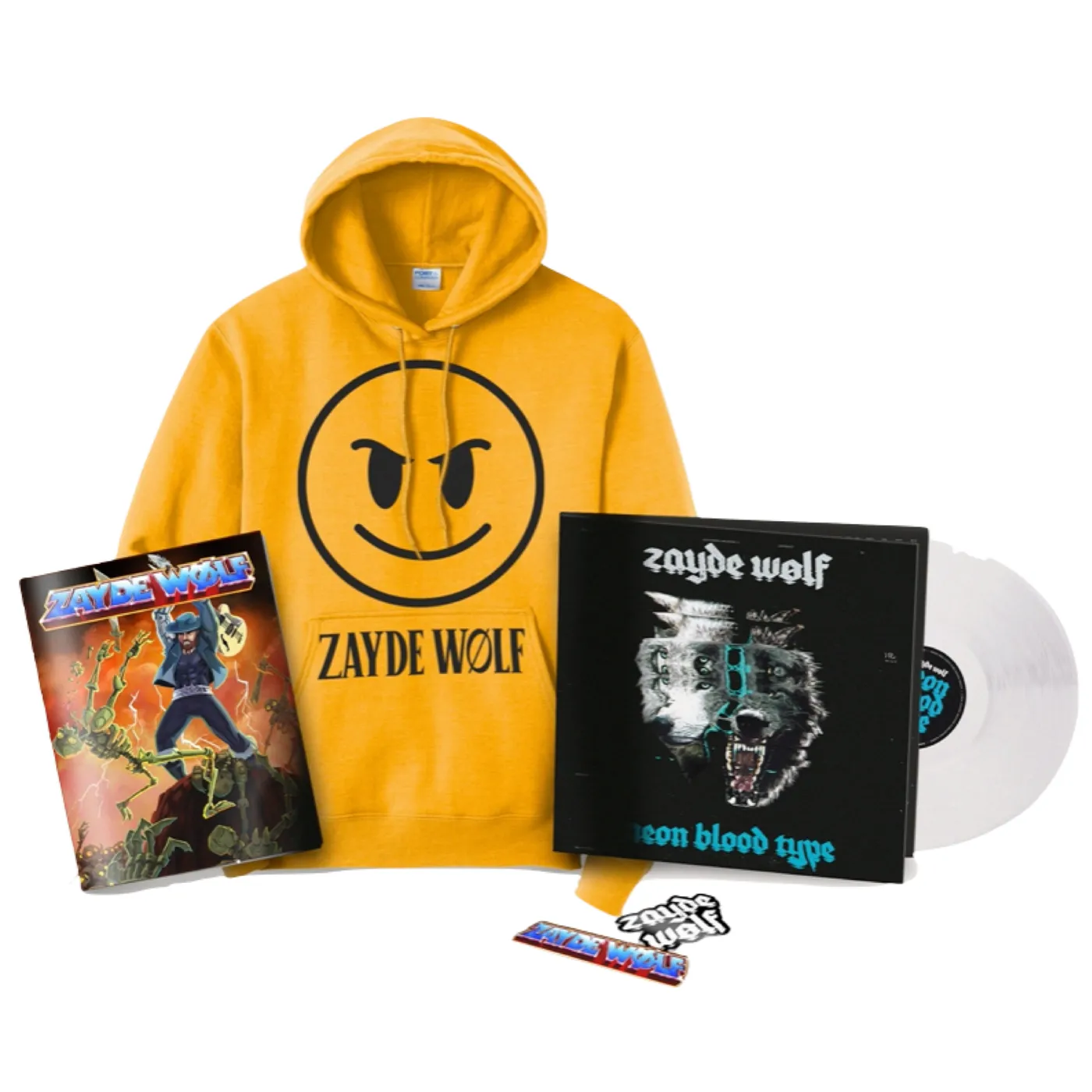 Zayde Wølf BUNDLE 2: Neon Blood Type Vinyl + Rumble Smiley Face Hoodie