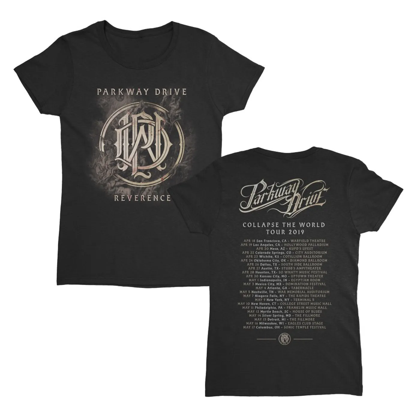 Parkway Drive Reverence 2019 World Tour Womens Tee (Black)