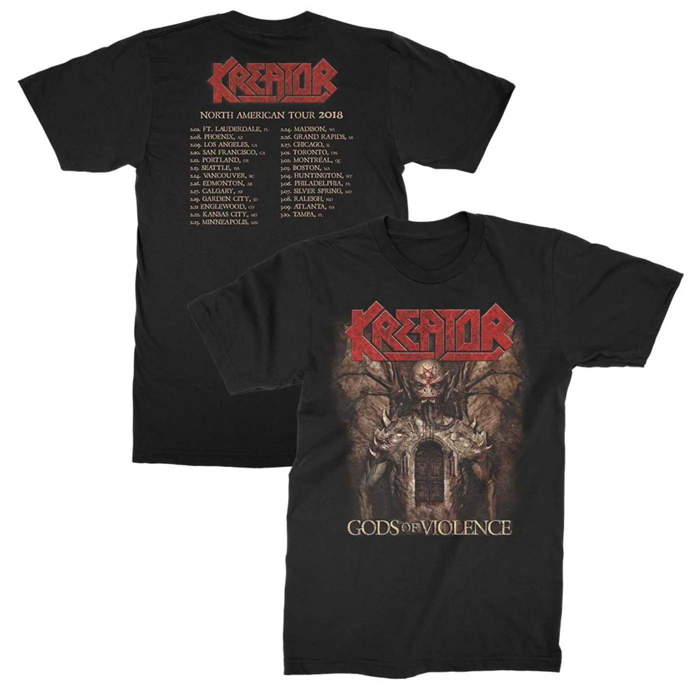 Kreator Gods of Violence US 2018 Tour T-Shirt (Bla