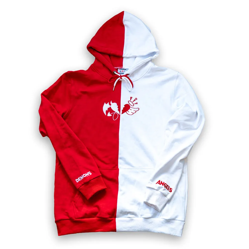 Apparel Demons And Angels Split Hoodie Red And White Split Hoodie