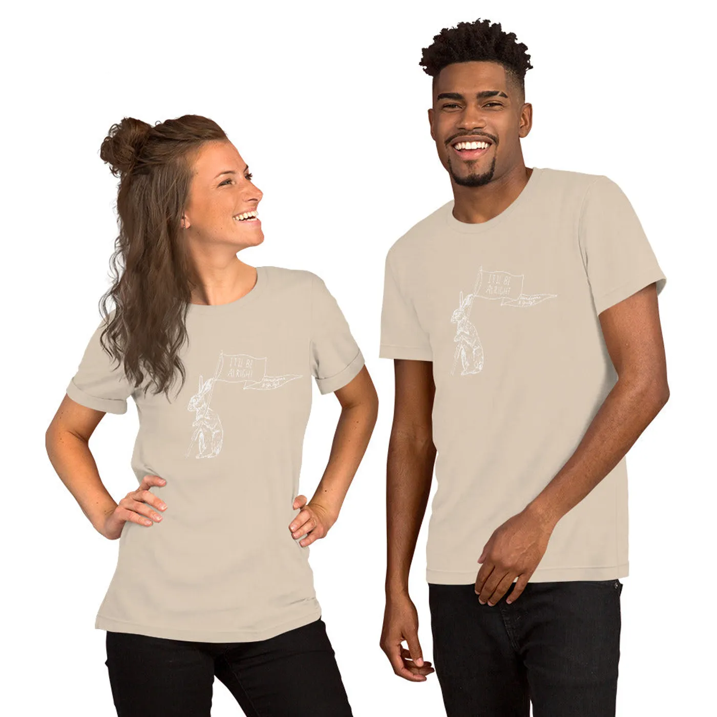 Handsome and Gretyl "It'll Be Alright" Rabbit Unisex t-shirt SOFT CREAM