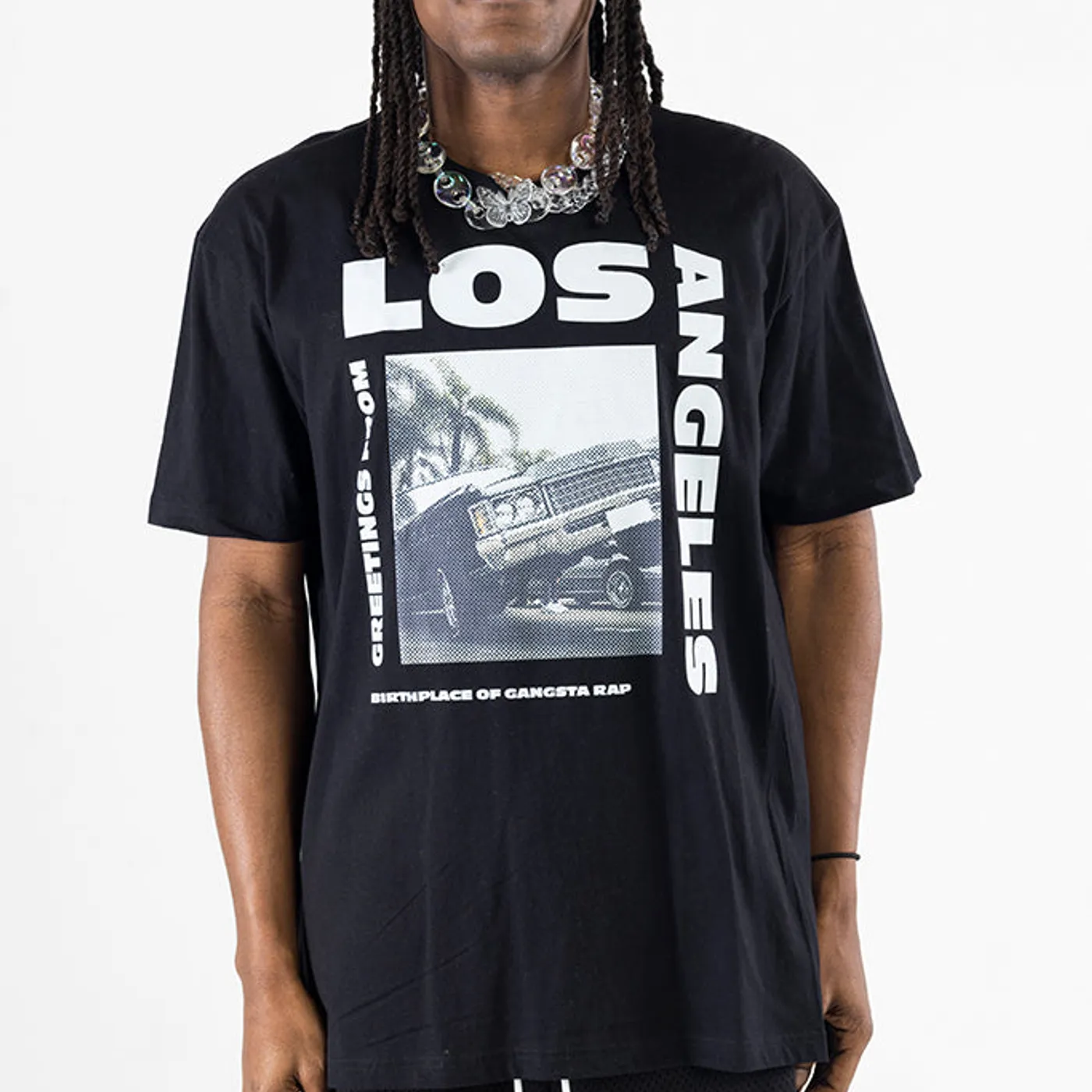 CustomCat Greetings from Los Angeles Low Rider Postcard Stamp T-Shirt