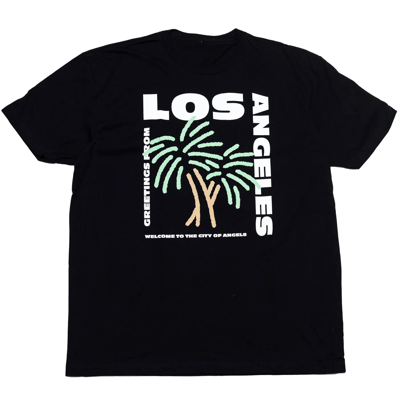 CustomCat Greetings from Los Angeles Palm Tree Postcard Stamp T-Shirt