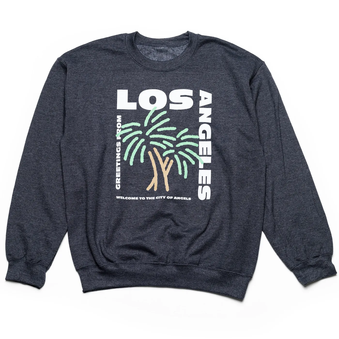 CustomCat Greetings from Los Angeles Palm Tree Postcard Stamp  Crewneck Sweatshirt