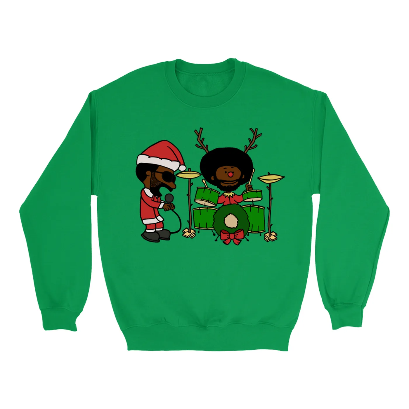 OKAYPLAYER Black Thought and Questlove as Santa and Rudolph Christmas Crewneck Sweatshirt