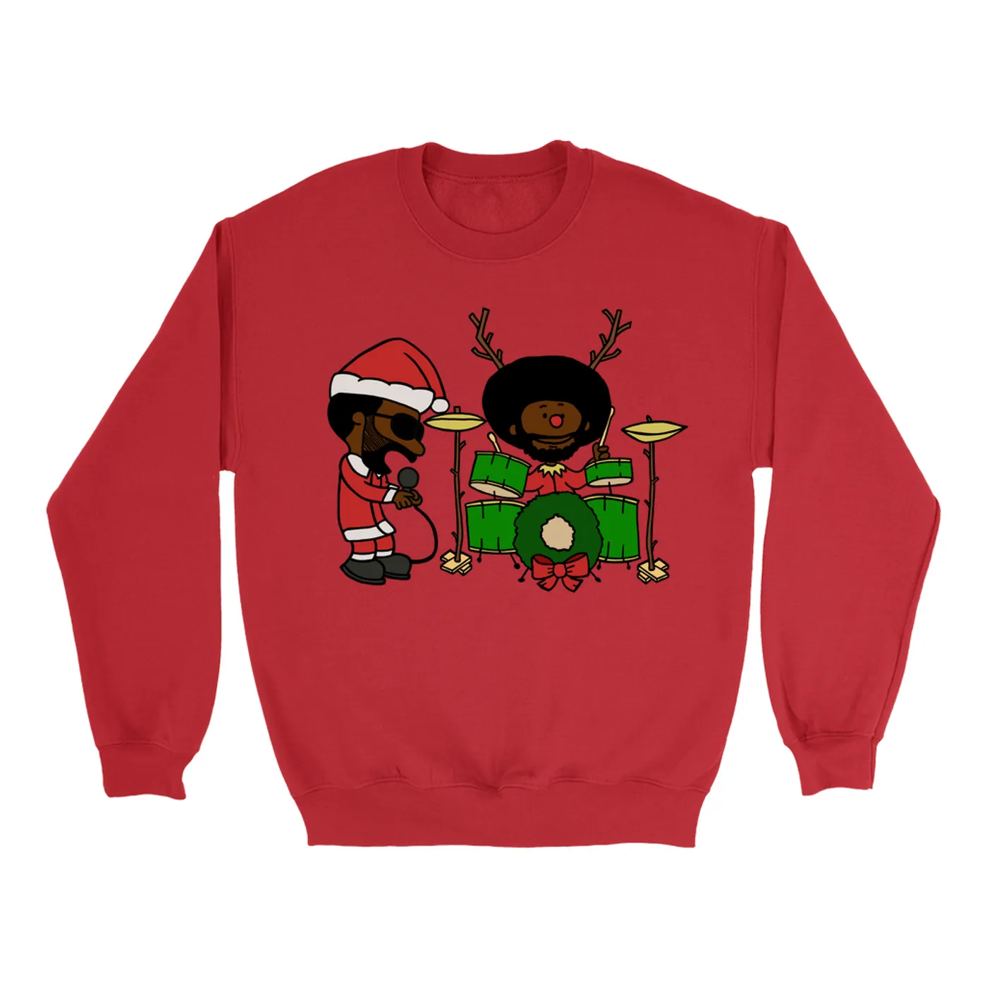 OKAYPLAYER Black Thought and Questlove as Santa and Rudolph Christmas Crewneck Sweatshirt