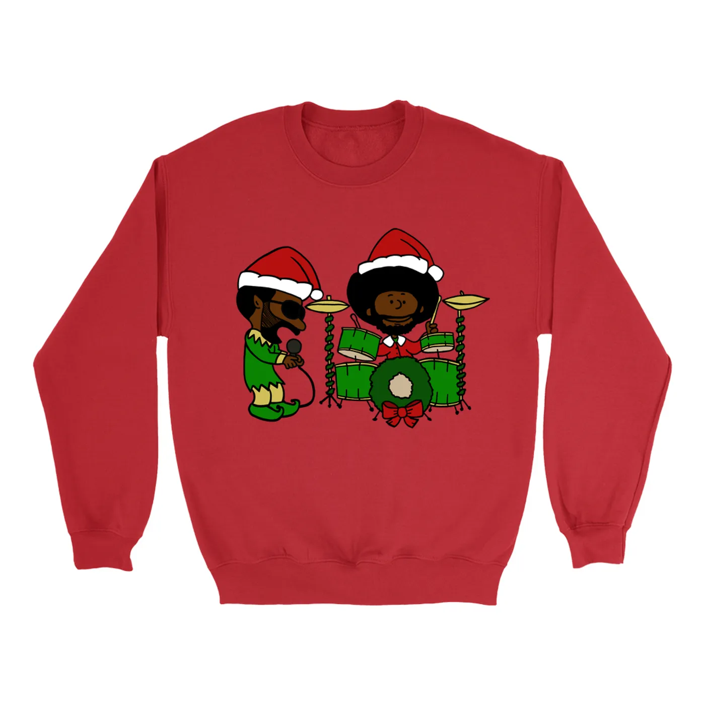 OKAYPLAYER Black Thought and Questlove as Elf and Santa Christmas Crewneck Sweatshirt