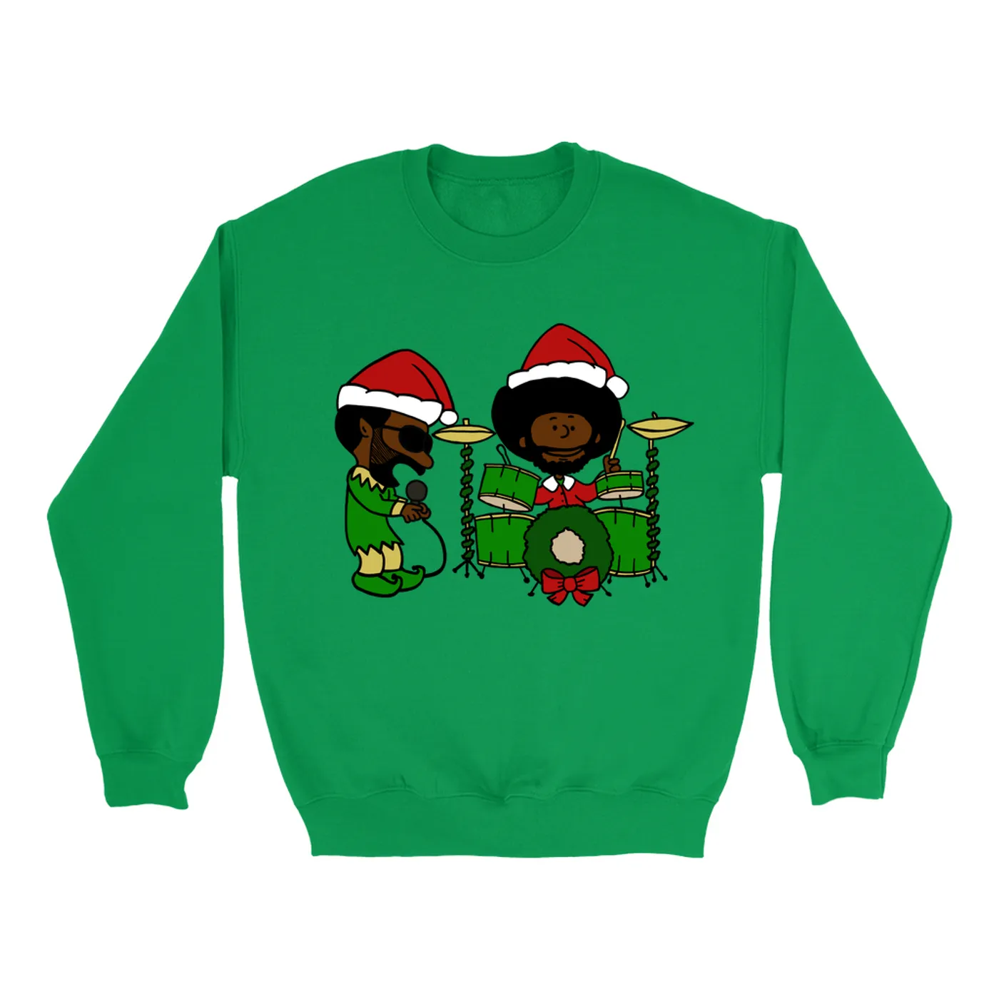 OKAYPLAYER Black Thought and Questlove as Elf and Santa Christmas Crewneck Sweatshirt