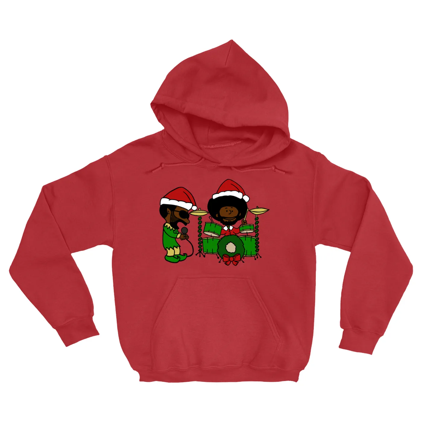OKAYPLAYER Black Thought and Questlove as Elf and Santa Christmas Hooded Sweatshirt