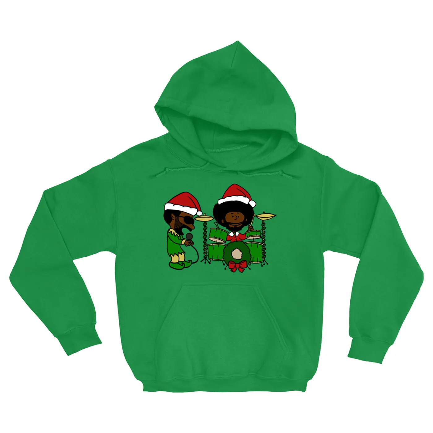 OKAYPLAYER Black Thought and Questlove as Elf and Santa Christmas Hooded Sweatshirt