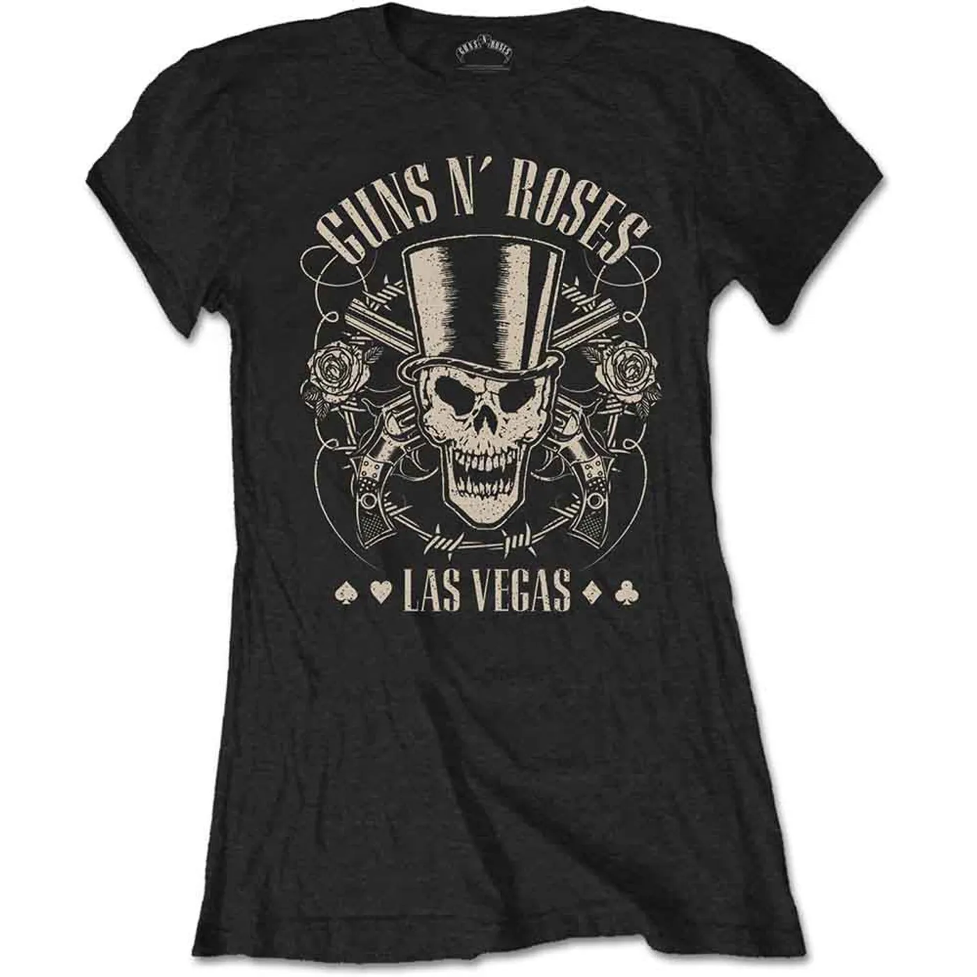 Guns N' Roses Woman's T Shirt - Top Hat Skull & Pistols LV