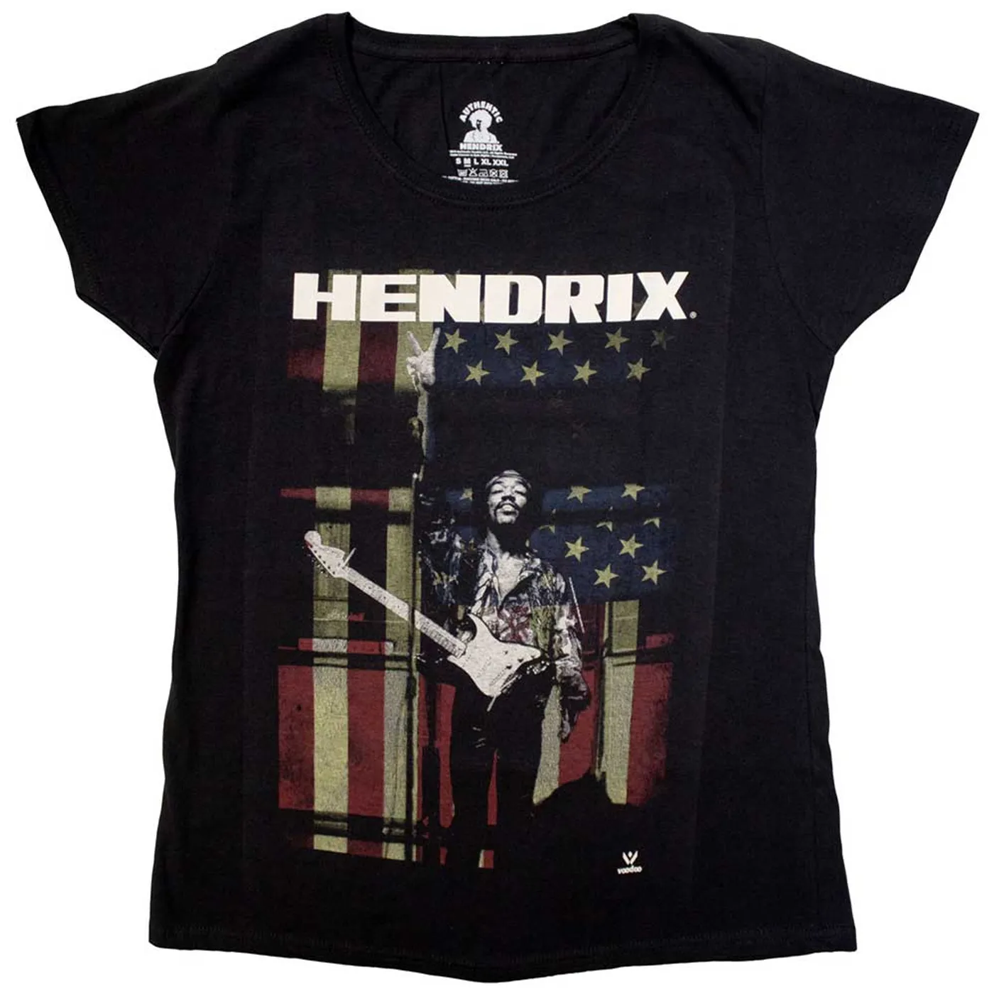 Jimi Hendrix Woman's T Shirt - Peace Flag Scoop Neck
