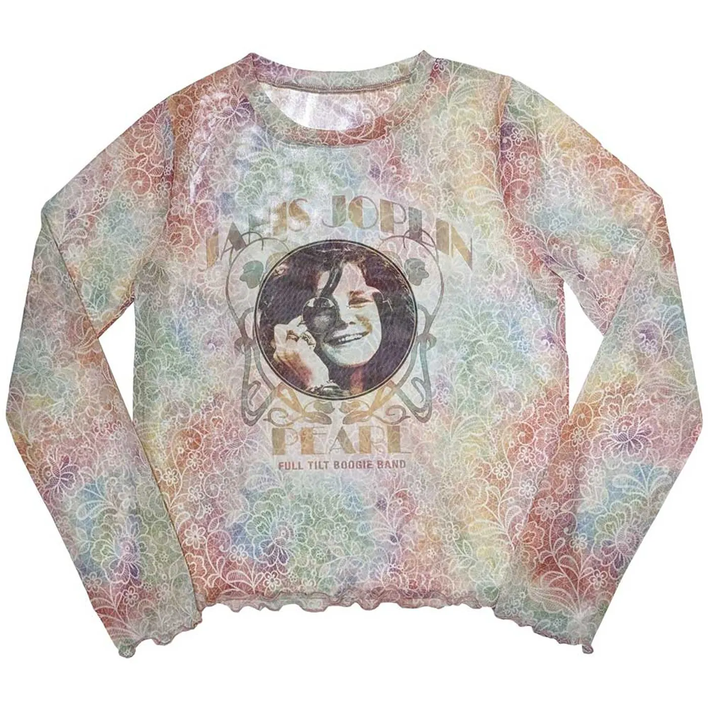 Janis Joplin Woman's Long Sleeve Crop Top - Pearl