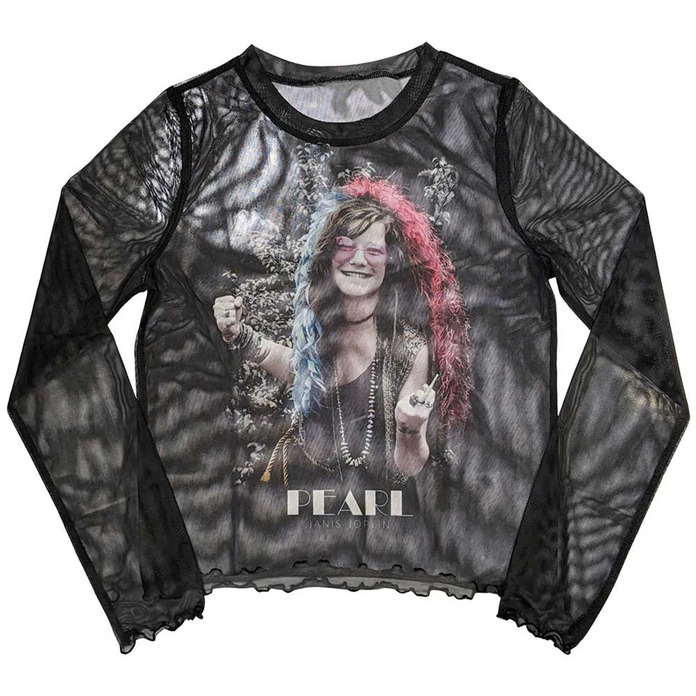 Janis Joplin Woman's Long Sleeve Crop Top - Pearl Garden