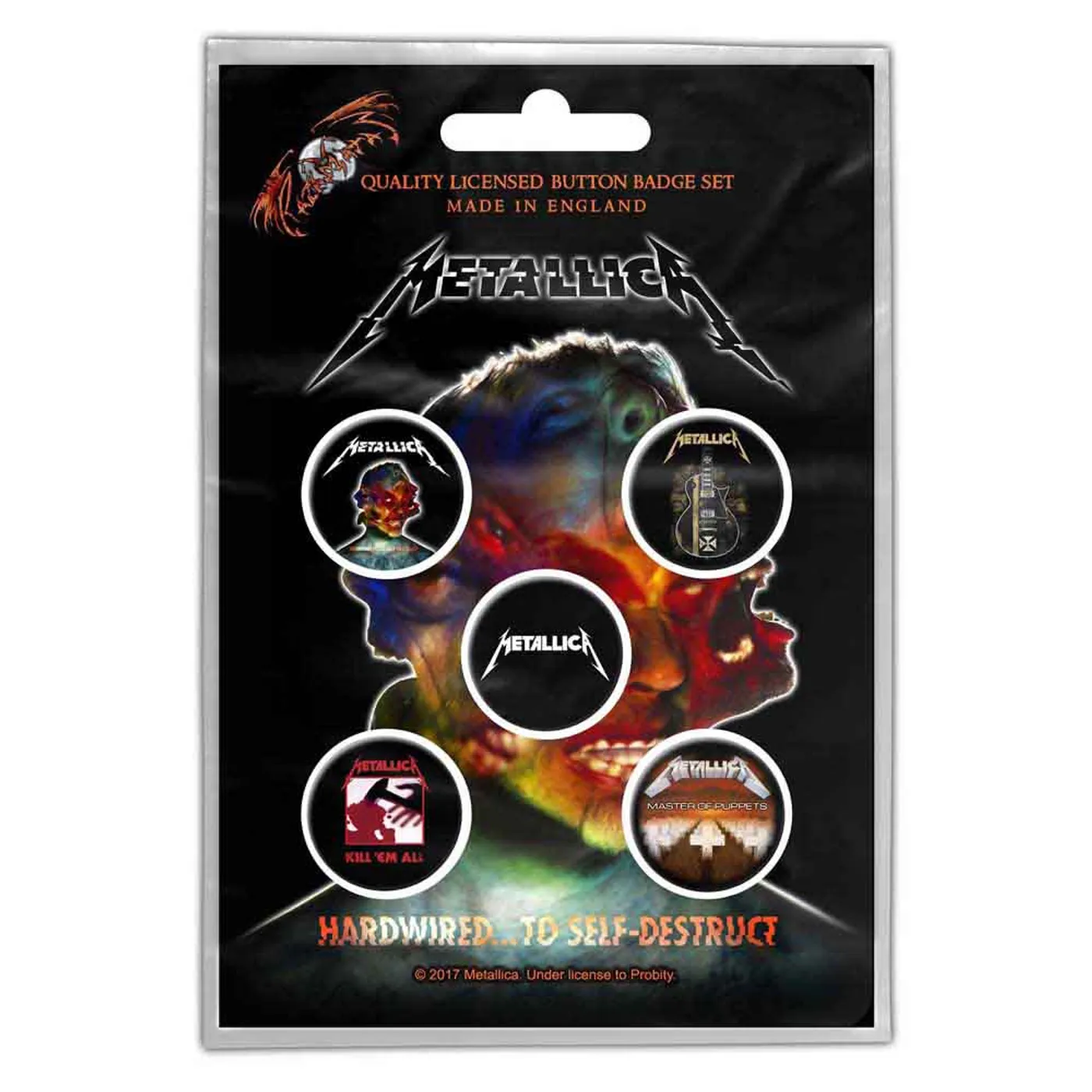 Metallica Plastic Pin Badge - Hardwired To Self Destruct
