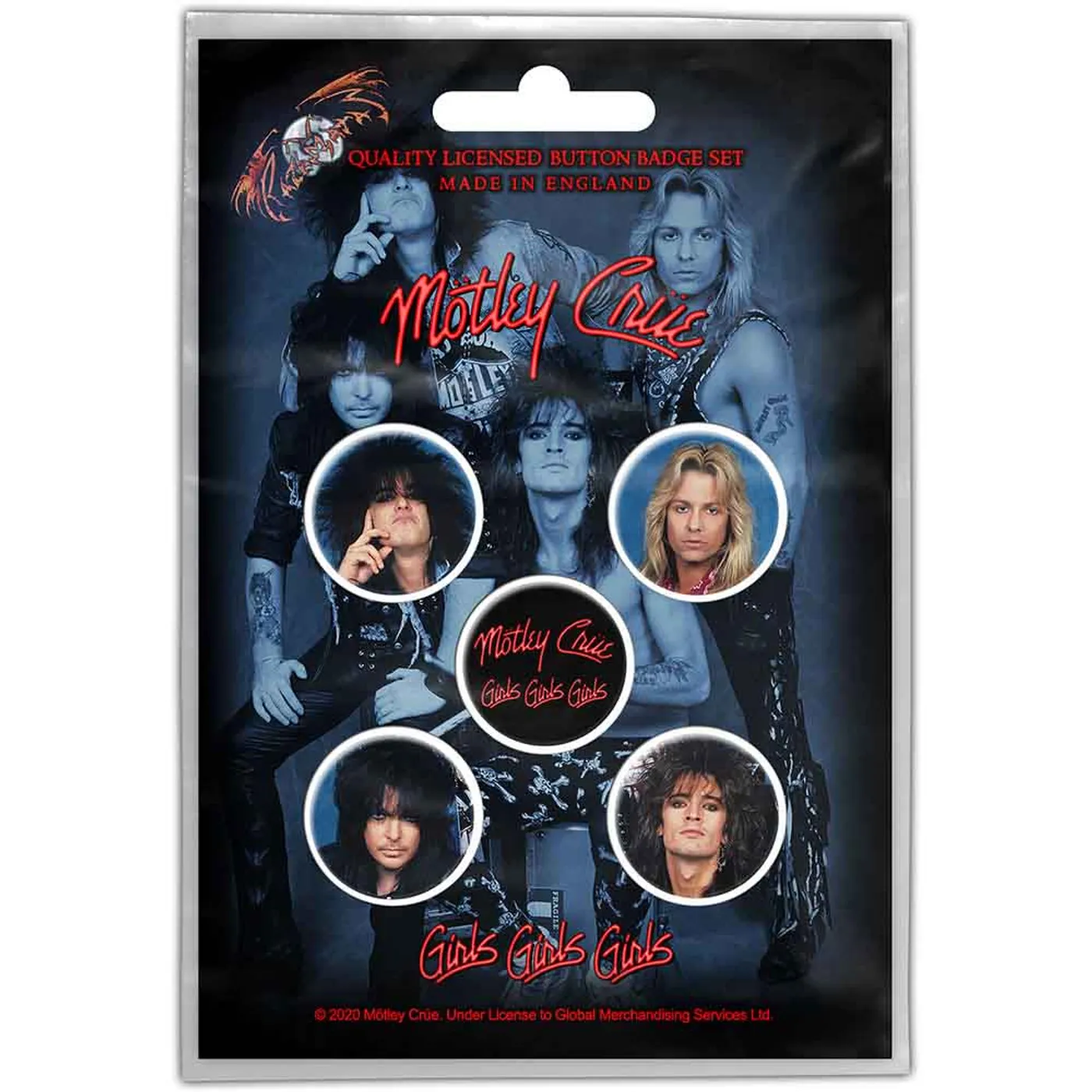 Mötley Crüe MÃ¶tley CrÃ¼e Plastic Pin Badge - Girls, Girls, Girls