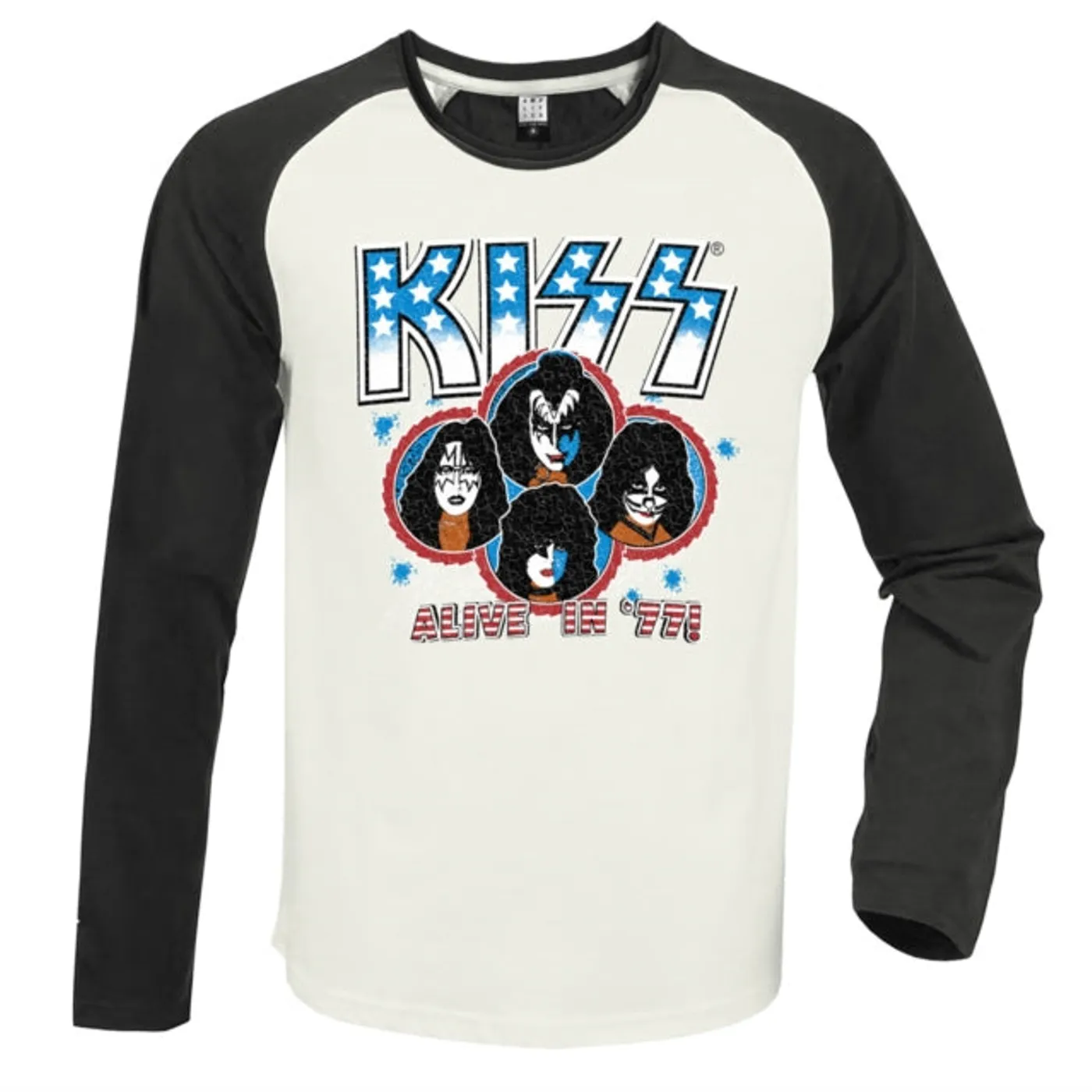 Kiss Baseball Jersey - Alive In 77 White / Charcoal Amplified Vintage