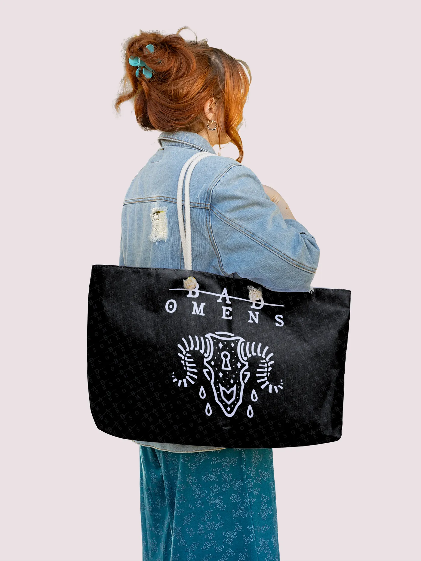 Rocksax Bad Omens Rope Handled Beach Bag - Ramskull