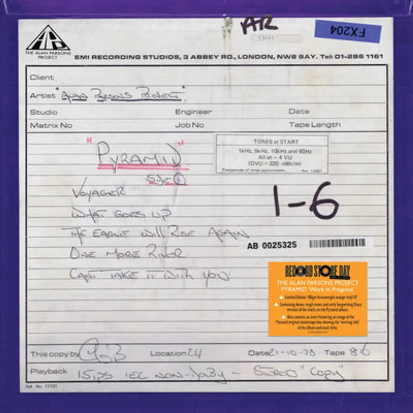 The Alan Parsons Project LP - Pyramid 'Work in Progress' (RSD 2024) (Vinyl)