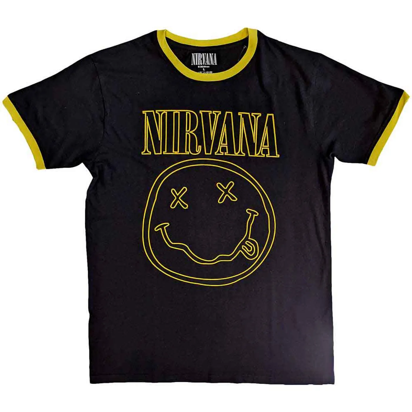 Nirvana T Shirt - Outline Happy Face Ringer