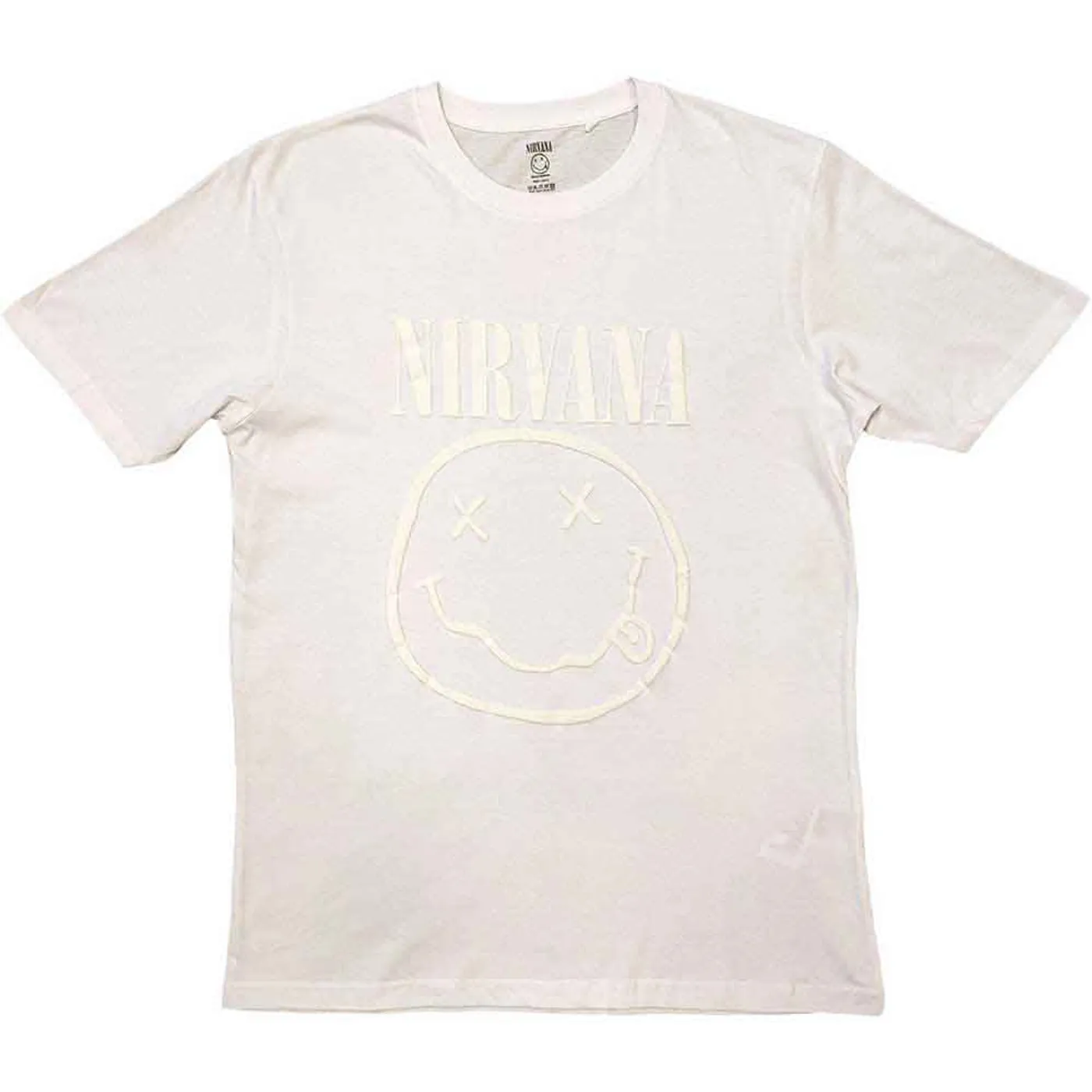 Nirvana T Shirt - White Happy Face Hi-Build