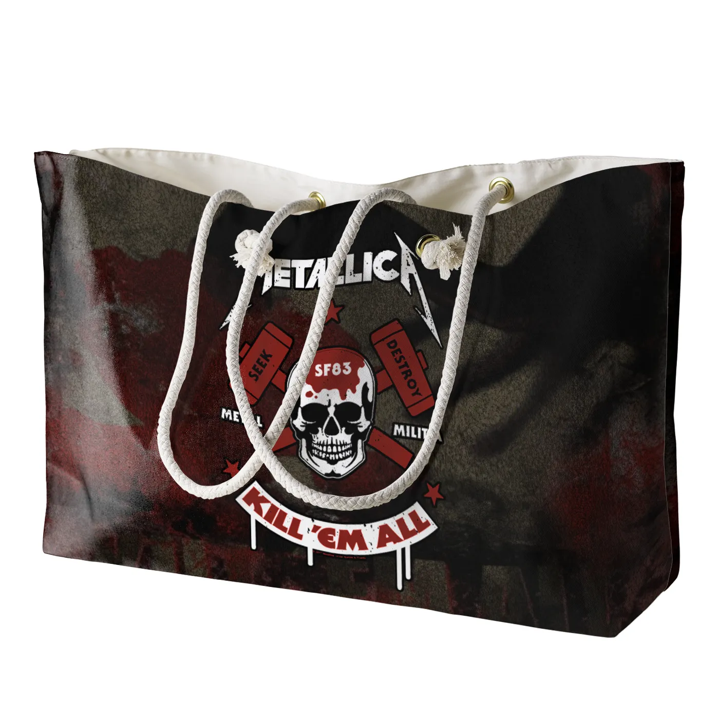 Rocksax Metallica Rope Handled Beach Bag - Kill Em All Skull