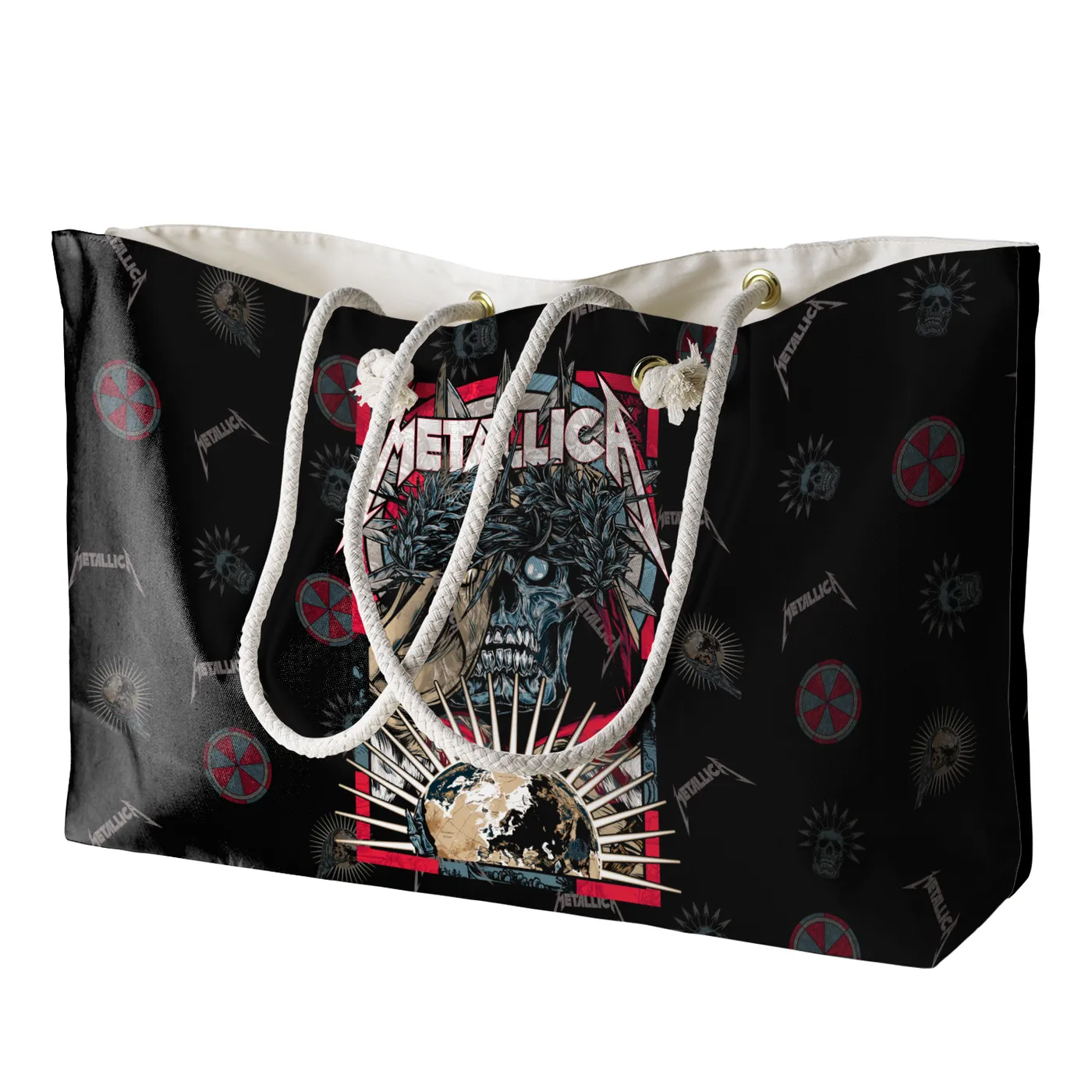 Rocksax Metallica Rope Handled Beach Bag - Skull