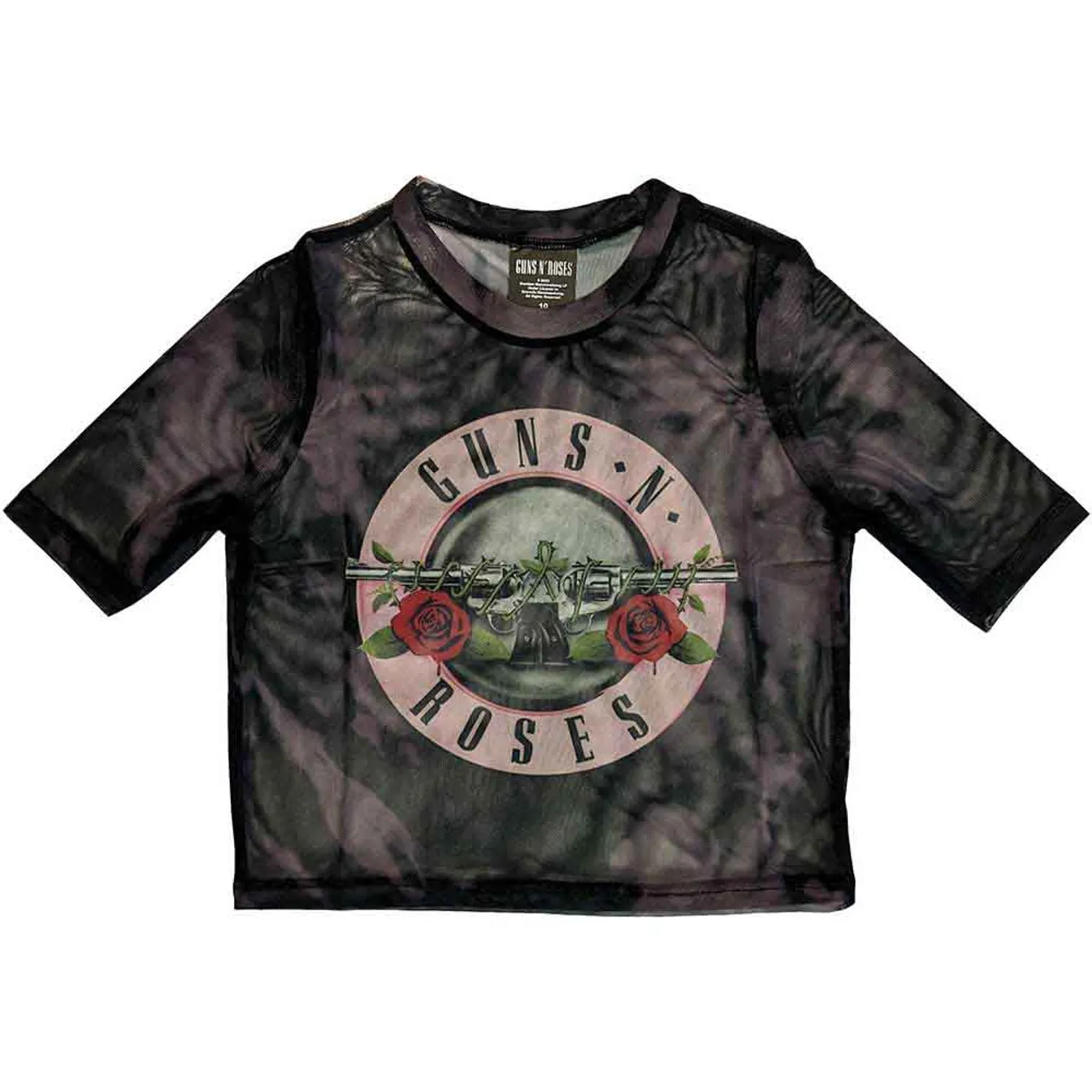 Guns N' Roses Women's Mesh Short Sleeve Crop Top - Pink Tint Bullet Logo