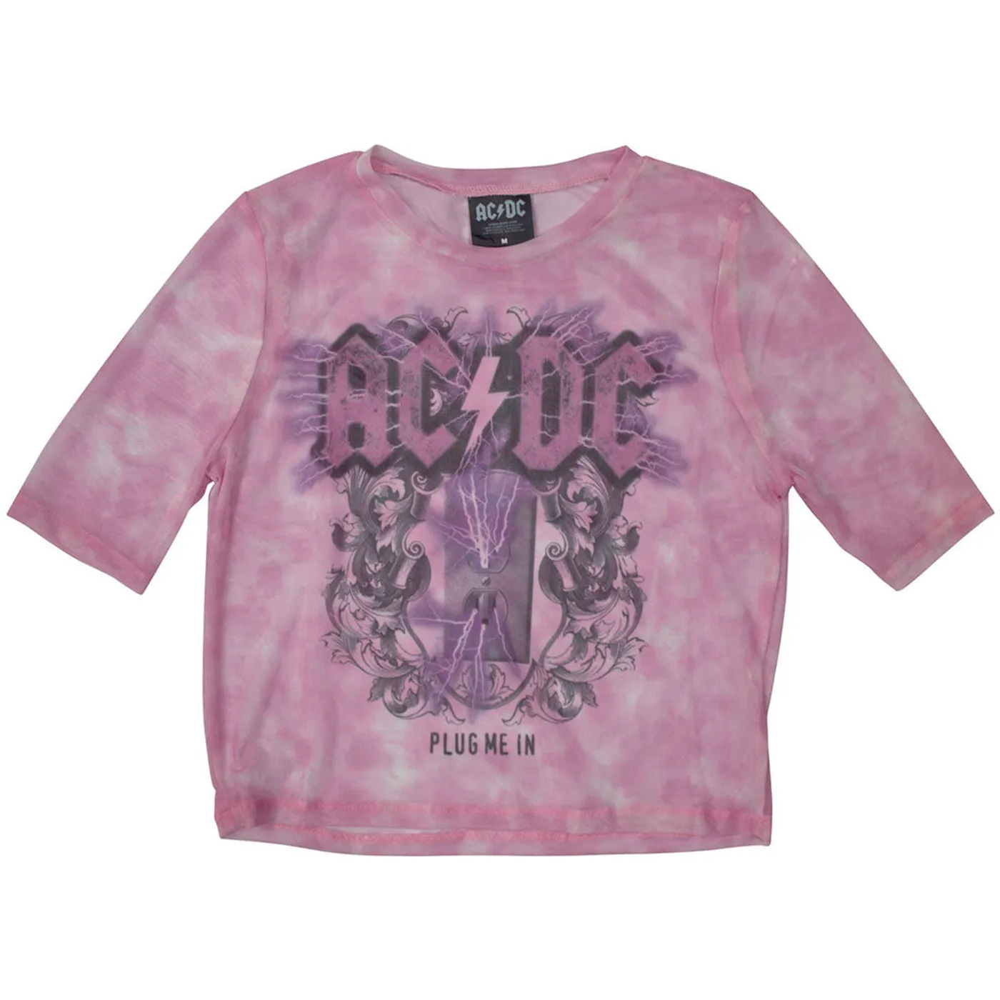 AC/DC Women's Mesh Short Sleeve Crop Top - Plug Me In