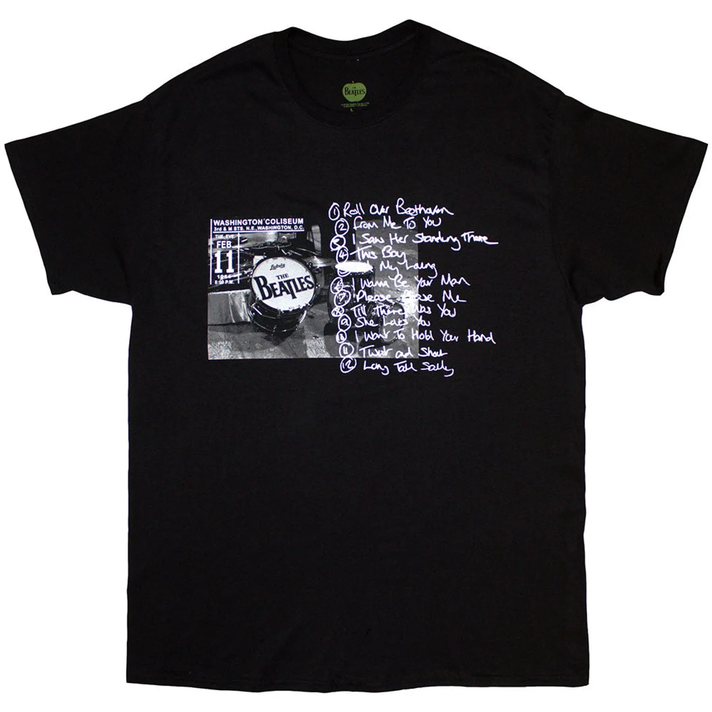 The Beatles T Shirt - Washington '64 Drum Photo & Setlist