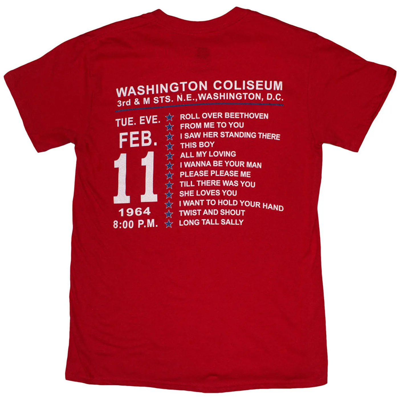 The Beatles T Shirt - Washington '64 Stars Setlist