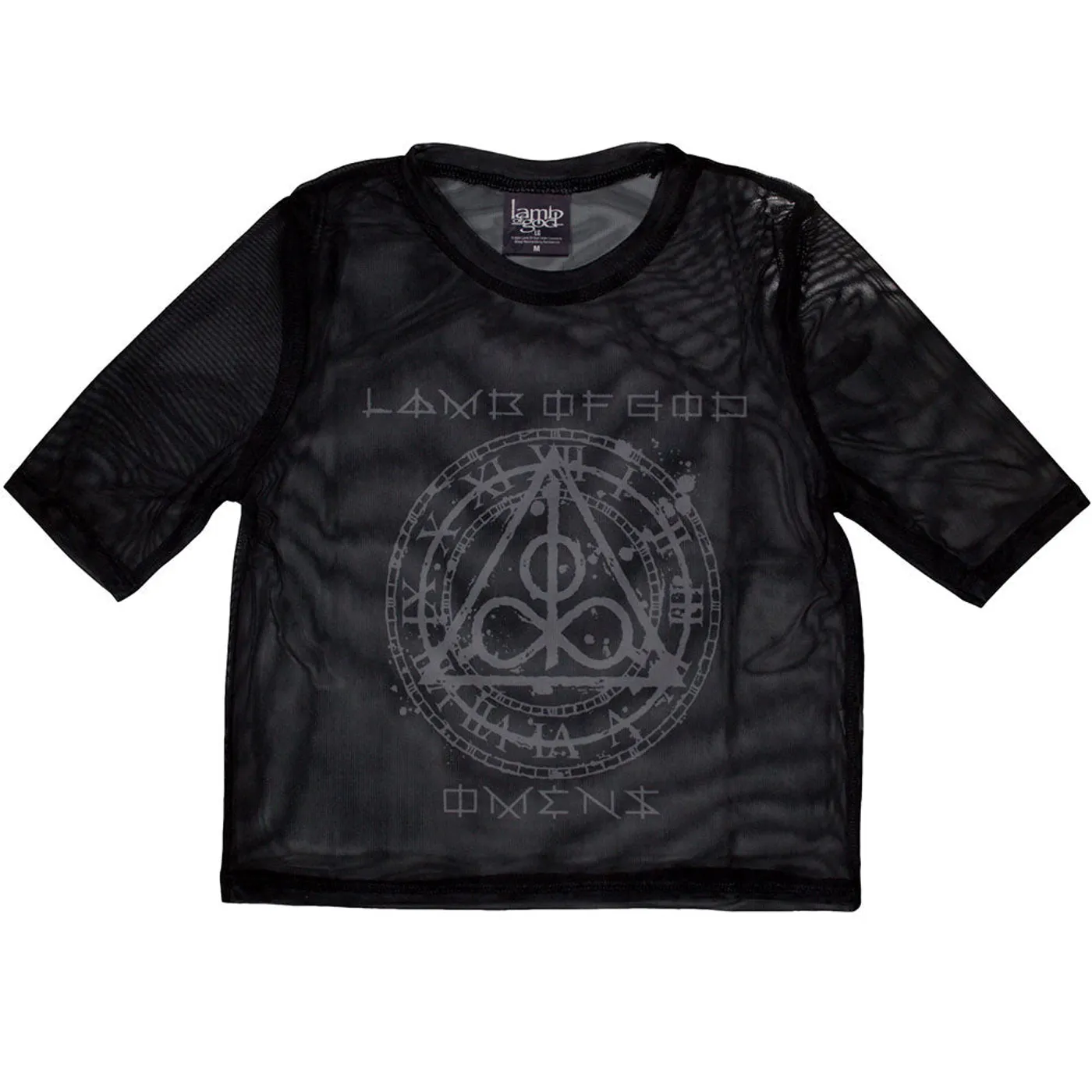 Lamb Of God Women's Mesh Short Sleeve Crop Top - Omens Clock