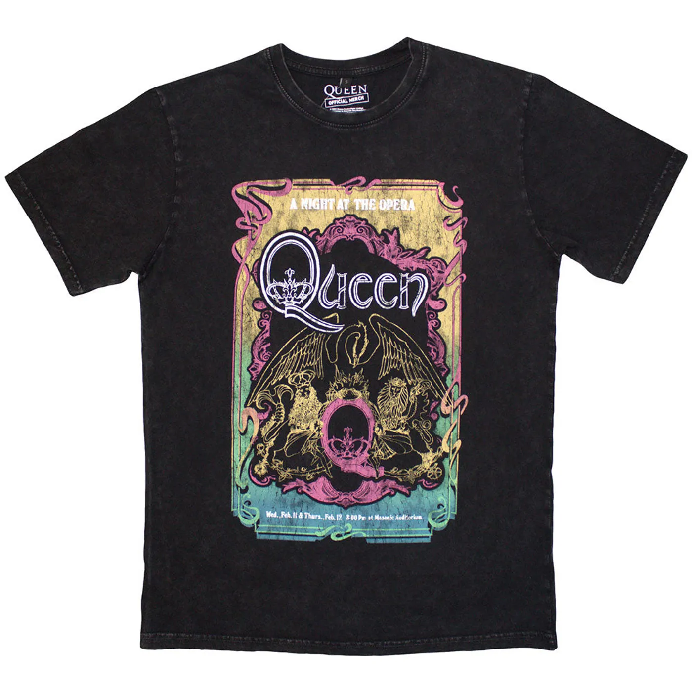 Queen T Shirt - A Night At The Opera Tour '76 Stone Wash